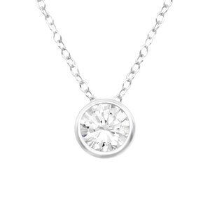 Sterling Silver Bezel Set Crystal Necklace
